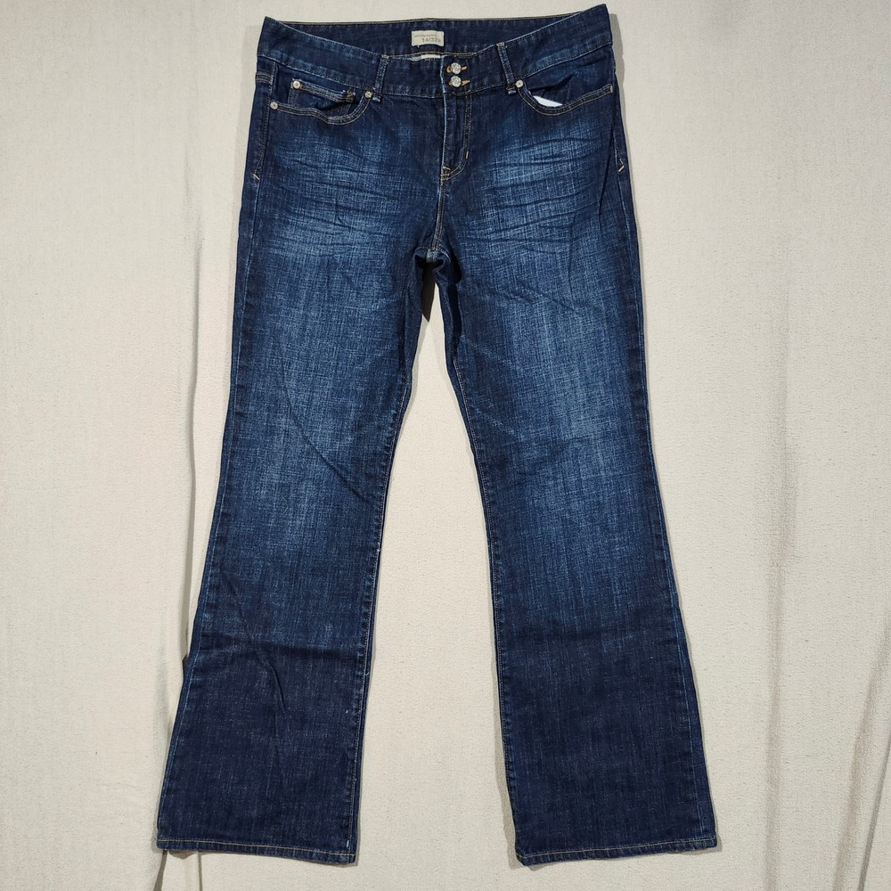 Gap Essential Bootcut Jeans Womens 14/32R Dark Wash Whiskered Denim Mid Rise Y2K